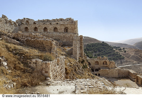 Ruine Kreuzritterburg Kerak erbaut 1140 damals Crac des Moabites Kerak oder Ruine Jordanien Asien