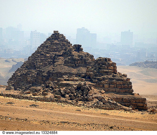 Ruined small pyramids stand near the Pyramid of Menkaure