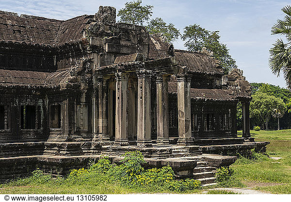 Ruined stone temple with columns  Angkor Wat; Siem Reap  Siem Reap Province  Cambodia
