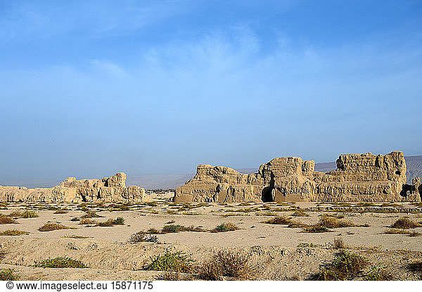 Ruinen der alten Seidenstraßen-Oasenstadt Gaochang Taklamakan-Wüste Xinjiang China Asien