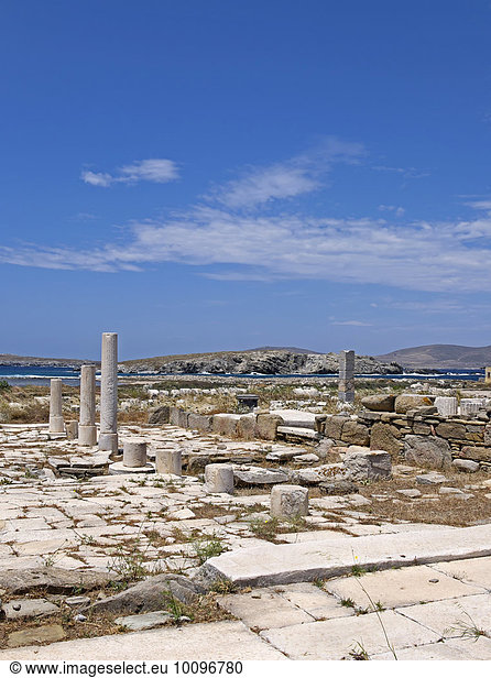 Ruinen der antiken Stadt Delos, Insel Delos, Kykladen, Ägäis, Griechenland, Europa