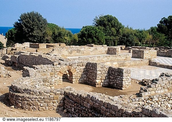 Ruinen der römischen Hauses. Ampurias. Provinz Girona. Costa Brava. Catalunya. Spanien.