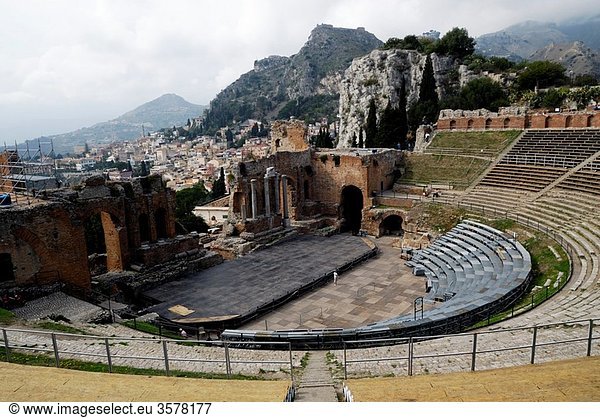 Ruins of Greek theater of Taormina in Sicily  italy