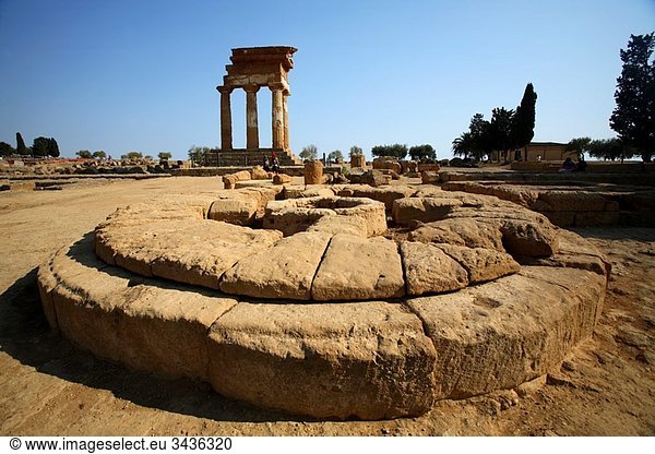 Ruins of temple of Castor and Pollux Dioscuri Agrigento Italy