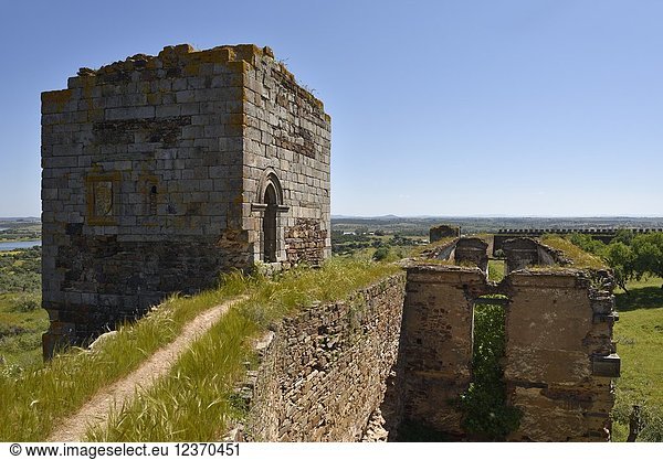 Ruins of the Castle of Mourao  Mourao  Alentejo region  Portugal  southwertern Europe.