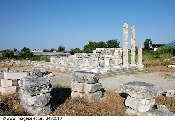 Ruins of the temple of Leto in Letoon,  an ancient Lycian city South-Western Turkey