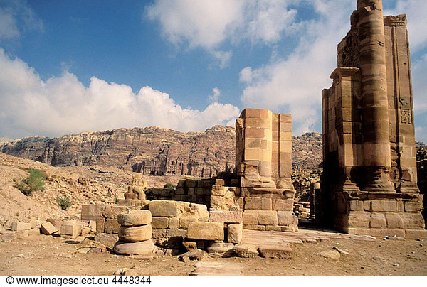 Ruins of triumphal arch and columns. Petra. Jordan