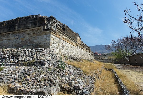 Ruins of Zapotec buildings at the Mitla Mesoamerican archaeological site (UNESCO World Heritage Site) in Mitla  a small town in the Valley of Oaxaca  southern Mexico.