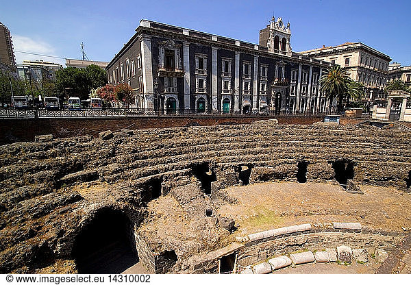 Ruins Roman amphitheatre Catania Sicily Italy Europe