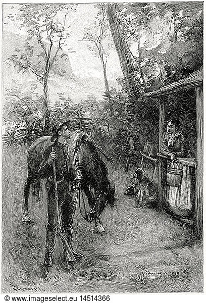 Rural scene of Hunter and Wife  Tennessee  USA  Illustration  Harper's Monthly Magazine  1890