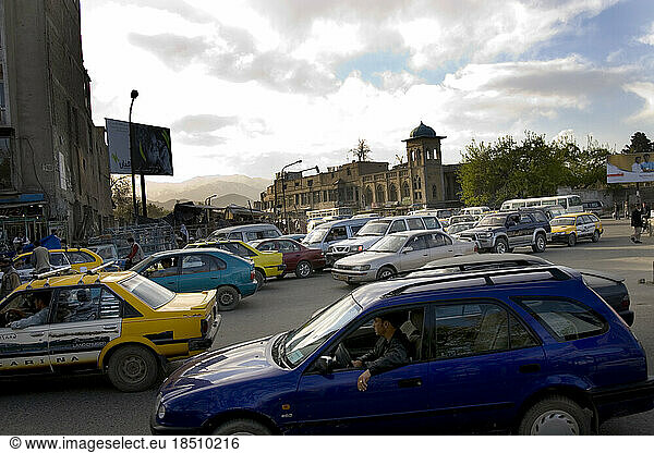Rush hour in Kabul shows a bustling city.