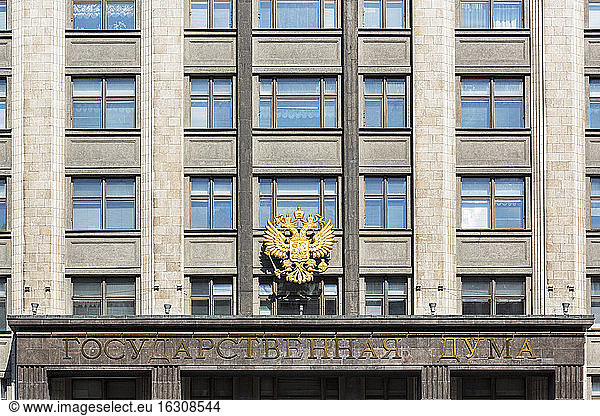Russia  Central Russia  Moscow  State Duma  lower house of the Federal Assembly of Russia  Double eagle on the facade