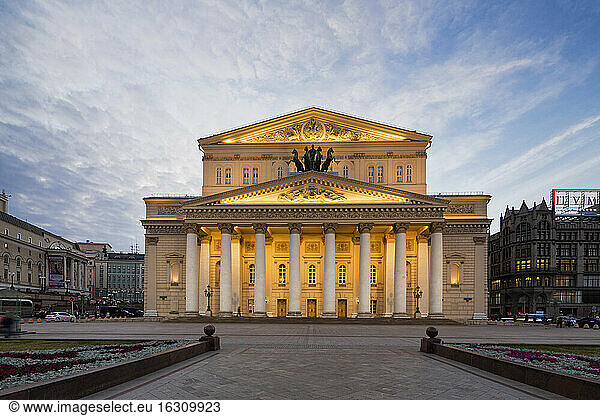 Russia  Central Russia  Moscow  Theatre Square  Bolshoi Theatre in the evening