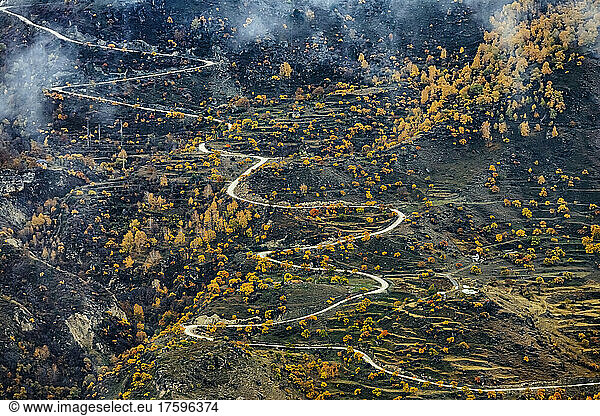Russia  Dagestan  Gunib  Winding mountain road in autumn