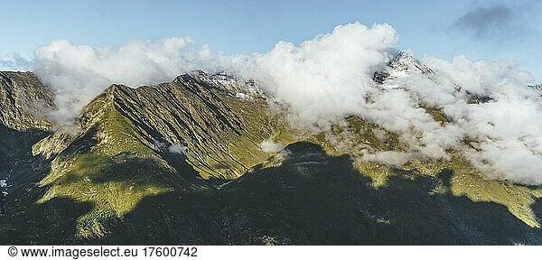 Russia  Krasnodar Krai  Clouds over peaks in Caucasus Nature Reserve