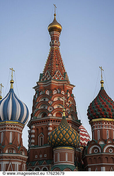 Russia  Moscow  Exterior of Saint Basils Cathedral at dusk