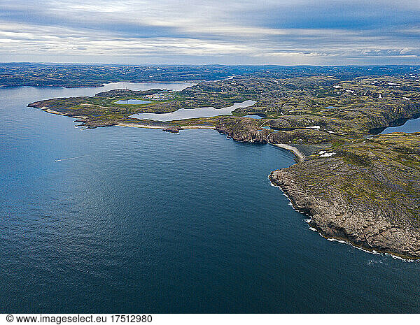 Russia  Murmansk Oblast  Teriberka  Aerial view of rocky coastline of Barents Sea