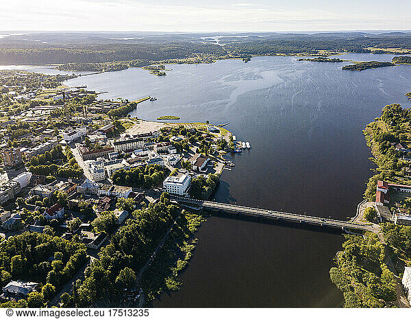 Russia  Republic of Karelia  Sortavala  Aerial view of town on shore of Lake Ladoga