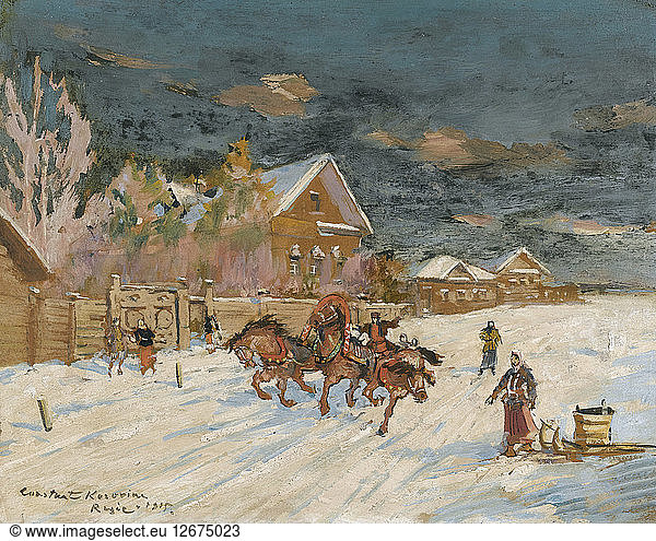 Russian village in winter  1915.