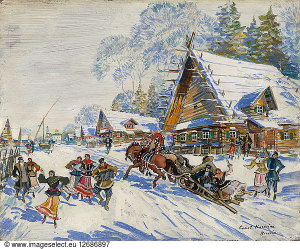 Russian village in winter  .