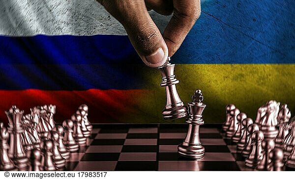 Russland vs Ukraine Konzept  Russland vs Ukraine Schachfiguren  Russland vs Ukraine politischer Konflikt  Russland  Europa