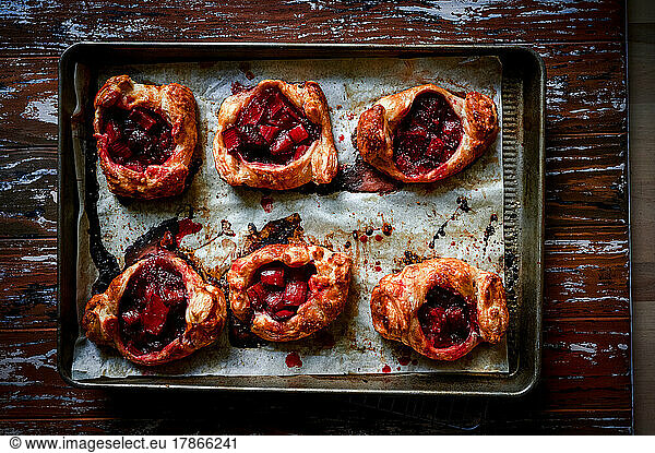 Rustic Rhubarb Pastries on Baking Tray