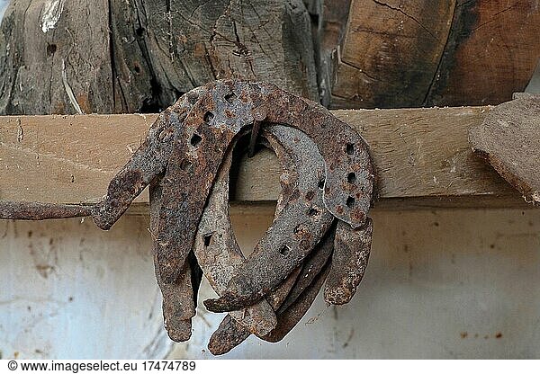 Rusty horseshoes  lucky charms  suspended horseshoes  rusty metal