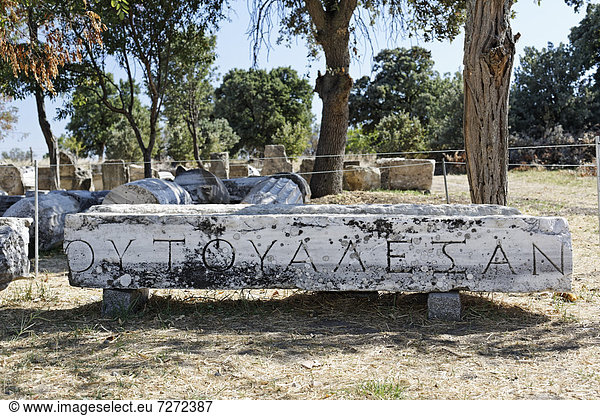 Säule mit Inschrift  Troja  Troia  Truva  Canakkale  Marmara  Türkei  Asien
