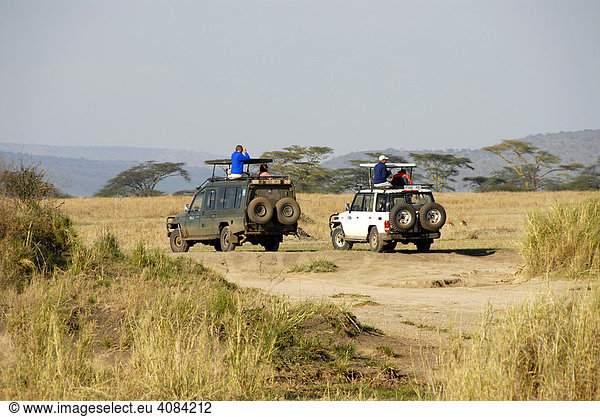 Safari zwei Toyota Landcruiser in der Serengeti Tansania