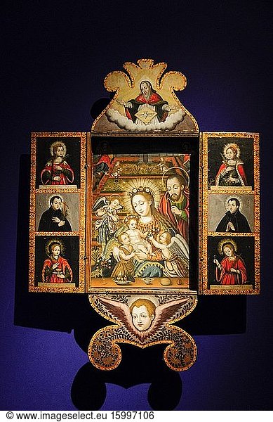 Sagrada familia y santos  oleo sobre madera  siglo XVII  museo de Evora  Evora  Alentejo  Portugal  europa.