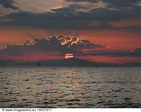 Sailboat in sea at sunset  Boracay  Aklan  Philippines