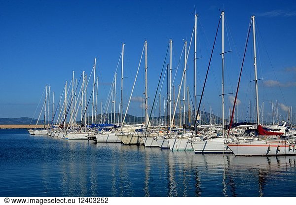 Sailboats in Alghero marina  Sardinia  Italy  Europe.
