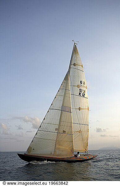 Sailing at sunset off the coast of Antigua.