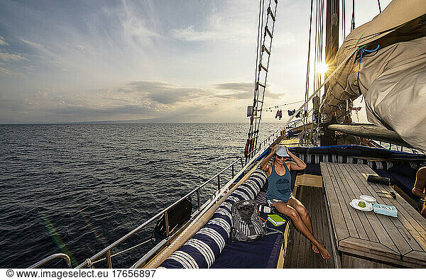 sailing into the sunset around Komodo Island