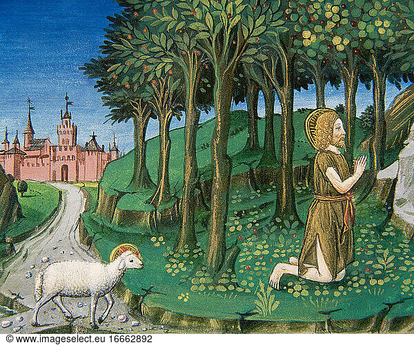 Saint John the Baptist in the Desert. Codex of Predis (1476). Royal Library. Turin. Italy.
