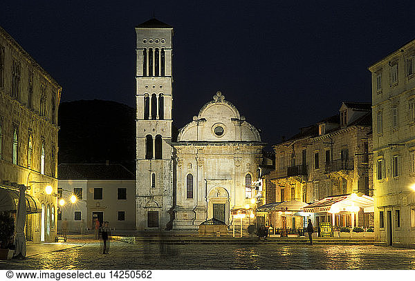 Saint Stephan cathedral  Main square  Hvar island  Dalmatian islands  Croatia  Europe