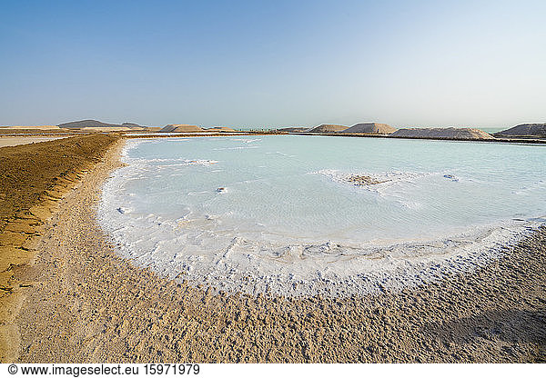 Salt deposit on water surface of Lake Afrera (Lake Afdera)  Danakil Depression  Afar Region  Ethiopia  Africa