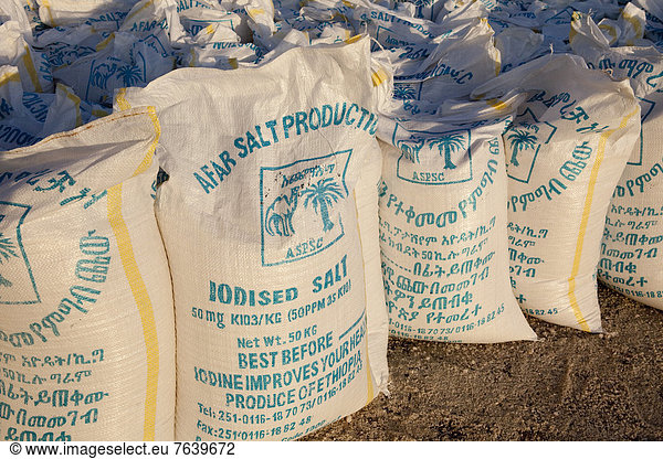 Salt production  saltwork  Afrera  lake  Africa  salt  Ethiopia  bags