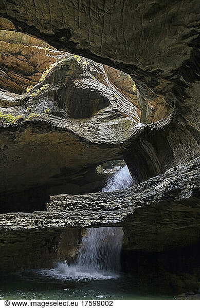 Saltinsky underground waterfall underground  Dagestan  Russia