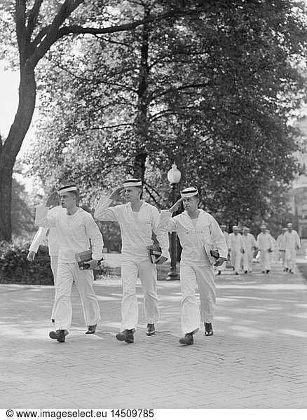 Saluting Midshipmen  U.S. Naval Academy  Annapolis  Maryland  USA  by Lieutenant Whitman for Office of War Information  July 1942
