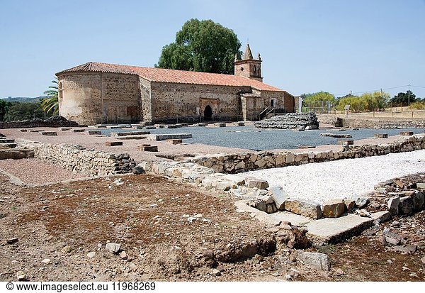 Sam Mames Hermitage and archaelogical site of the Roman city of Turobriga. Aroche,  Huelva province,  Andalucia,  Spain.