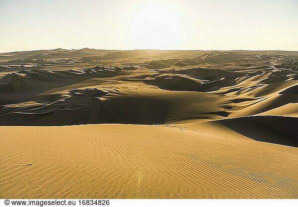 Sand dunes in the desert at sunset  Huacachina  Ica Region  Peru