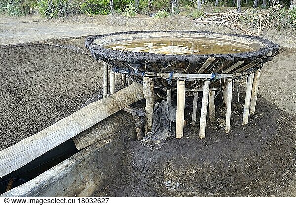 Sand filter for filtering the seawater in front of extracting sea salt  the so-called fleur de sel  North Bali  Bali  Indonesia  Asia
