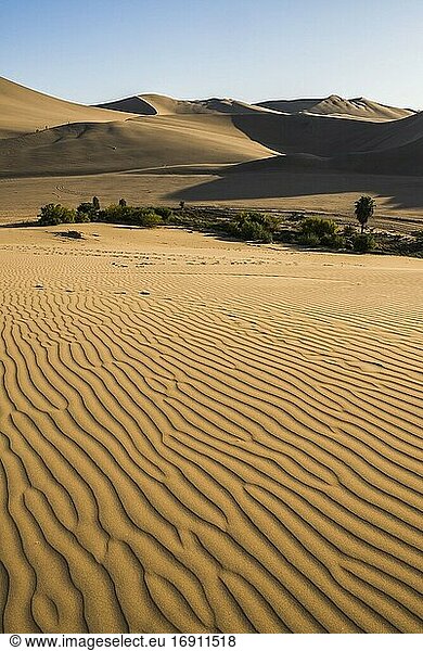 Sanddünen bei Sonnenuntergang in Huacachina,  einem Dorf in der Wüste,  Region Ica,  Peru