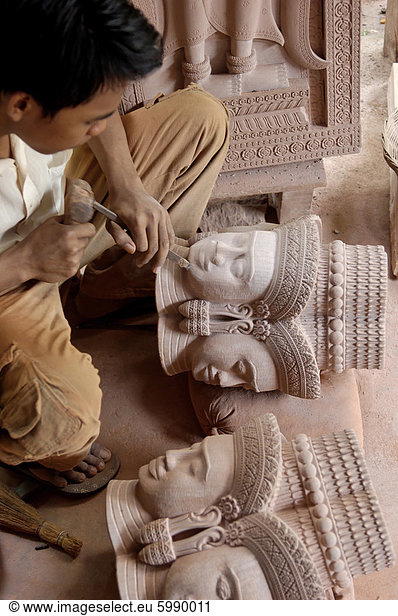 Sandstone and wood carving  Carving Association and Orphan Career Center  Siem Reap  Cambodia  Indochina  Southeast Asia  Asia