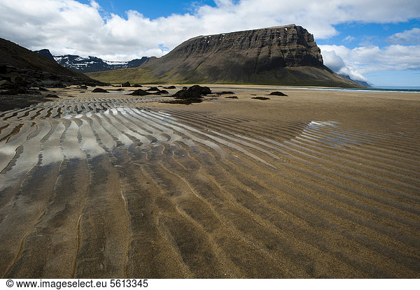 Sandstrand  Fjord Arnarfjör_ur  Arnarfjördur  Westfjorde  Island  Europa