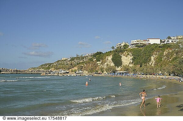 Sandy beach beach Almyrida Bay  North coast  Crete  Greece  Europe