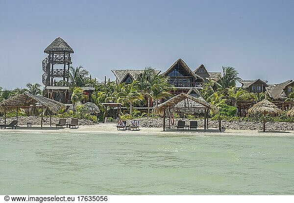 Sandy beach beach  hotel complex  Isla Holbox  Quintana Roo  Mexico  Central America