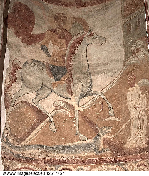 Sankt Georg und der Drache  12. Jahrhundert. Künstler: Altrussische Fresken