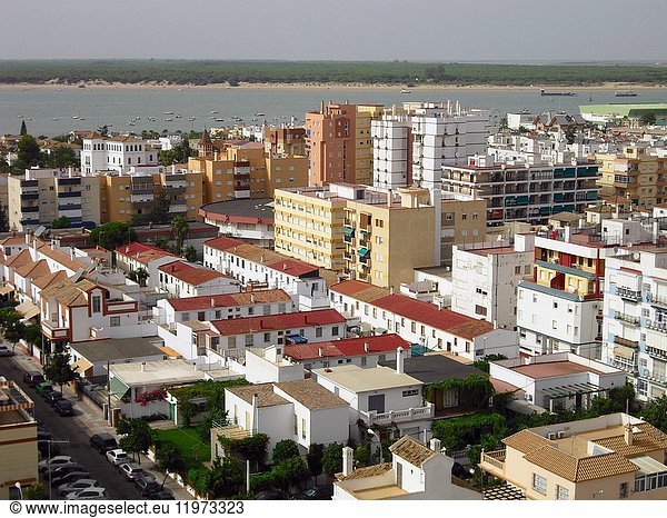 Sanlucar de Barrameda (Cádiz). Spain. Mouth of the river Guadalquivir next to the town of Sanlúcar de Barrameda in the province of Cádiz.